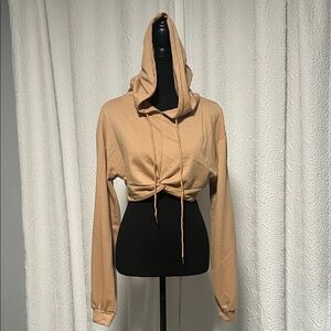 SHEIN Tan Crop Hoodie Top